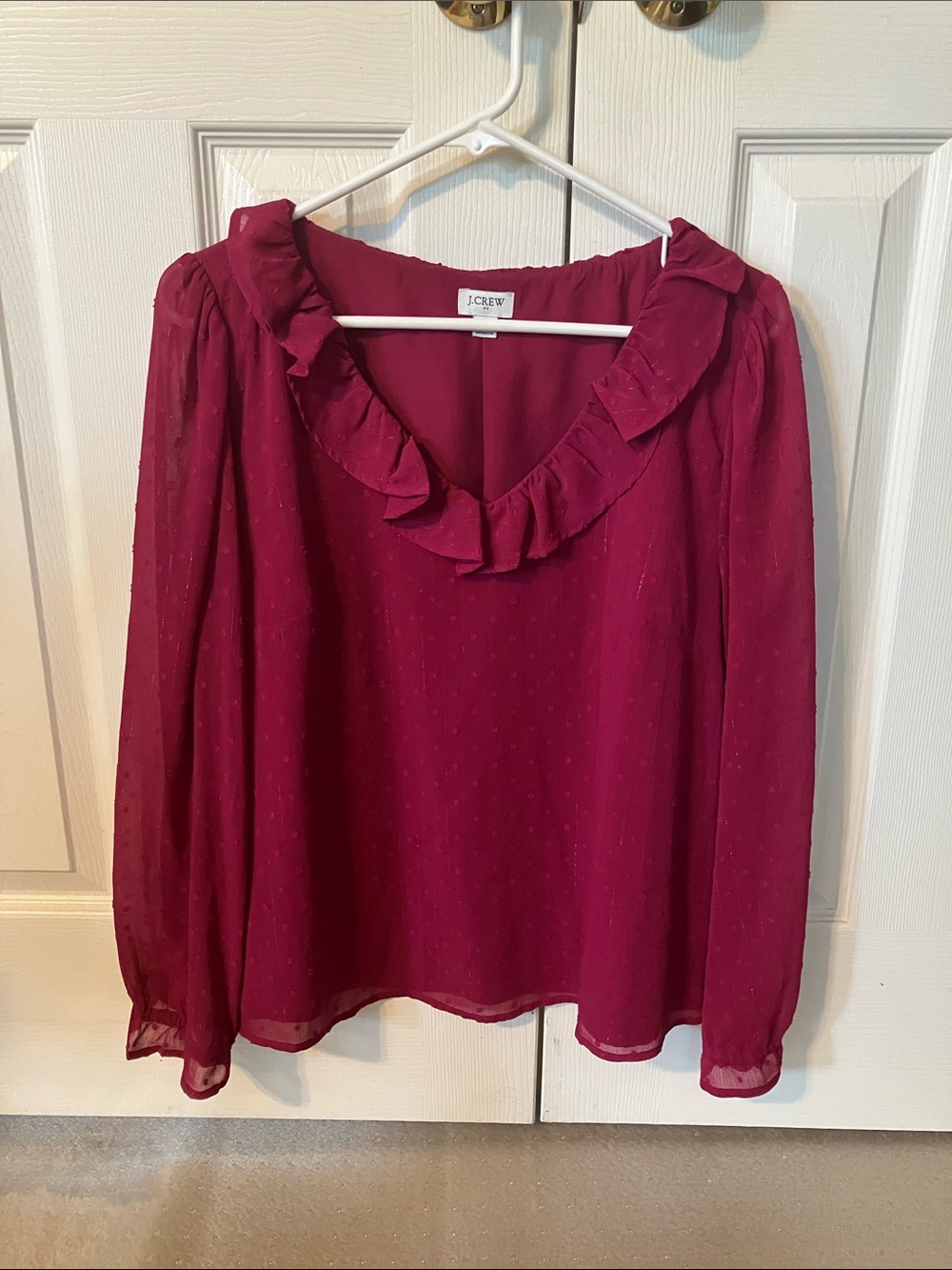 J. Crew Factory Raspberry Ruffle V-Neck Blouse